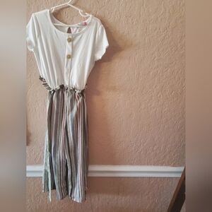 2 ❤Hip girls cream and  striped jumpsuit girls  size 10